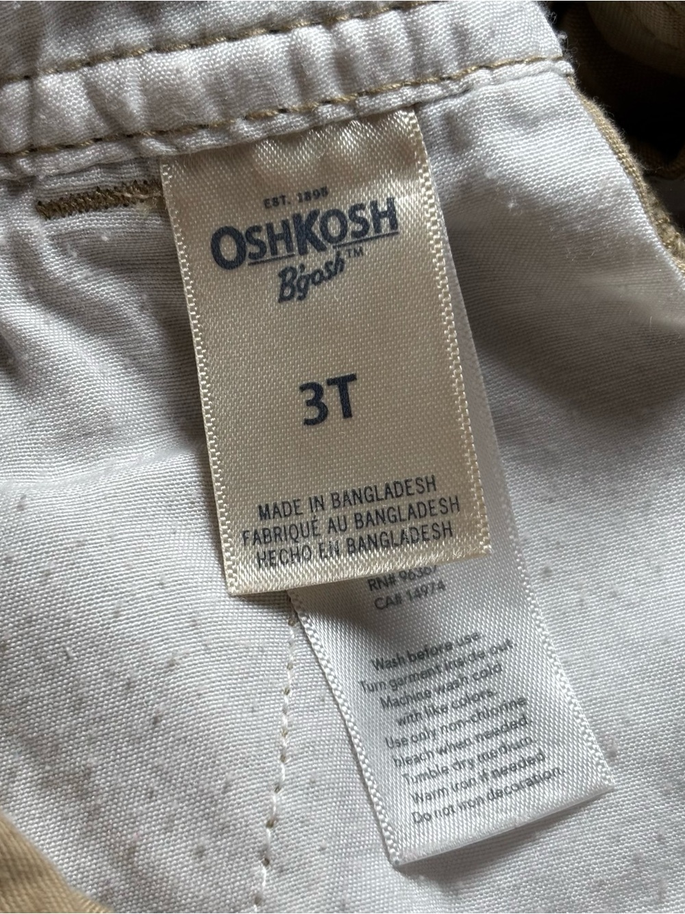 OshKosh B'gosh Toddler Boys Khaki Canvas Cargo Shortall Overalls 3T Summer - Picture 5 of 9